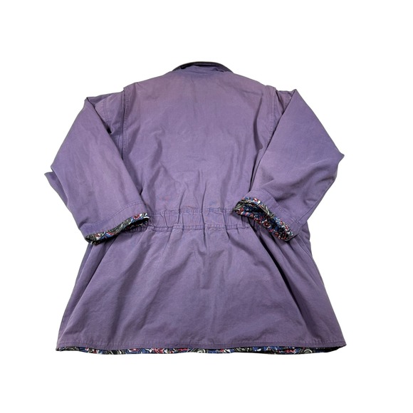 VTG Reversible Plum Utility Jacket Women's L Paisley Floral Lined Chore Coat 90s - Picture 3 of 12